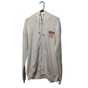 Dixxon Flannel Co Hoodie Mens Large White Red Tech Logo Sweatshirt Full Zip NWOT